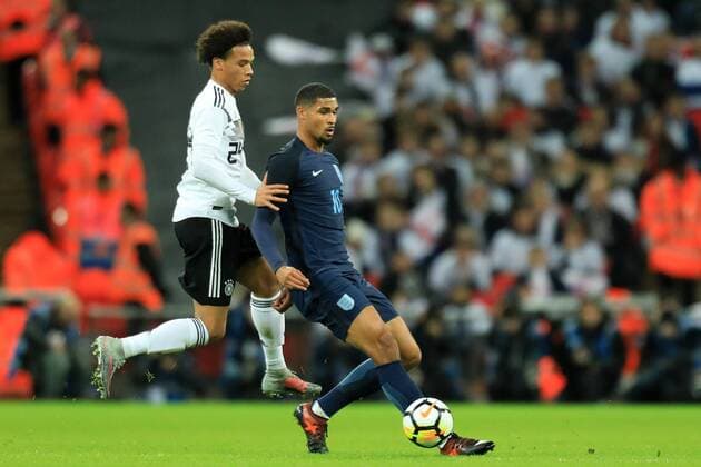 10th November 2017, Wembley Stadium, London, England; International football friendly, England versus Germany; Ruben Loftus-Cheek of England is under pressure from Leroy Sane of Germany  ActionPlus11949253
