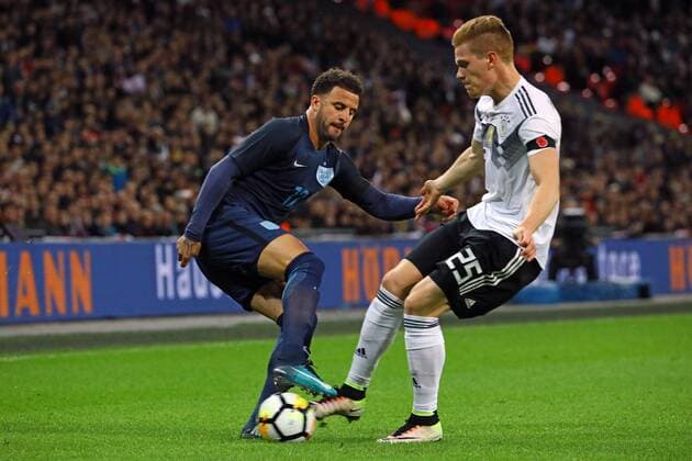 Marcel Halstenberg Germany Germany separates Kyle Walker England from the ball 10 11 2017 England vs Germany Friendly Match Wembley Stadium