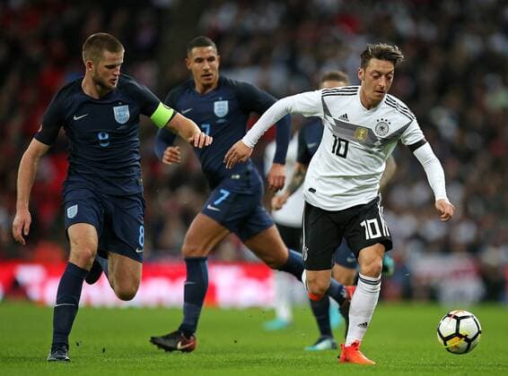 10 11 2017 Soccer International Friendlies England Germany at Wembley National Stadium London v Eric Dier England and Jake Livermore England against Mesut Özil Germany