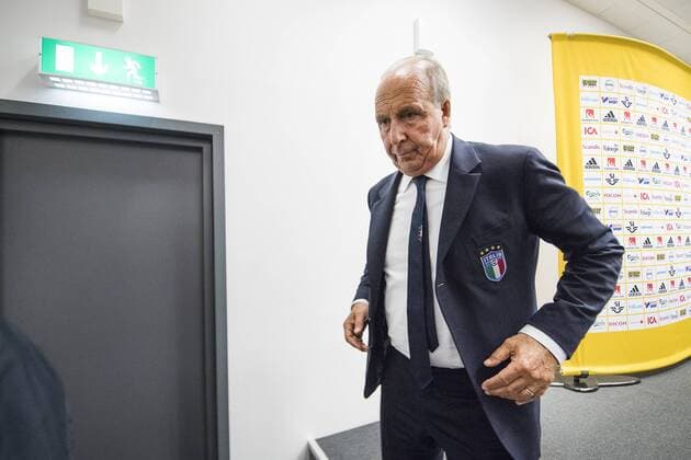 Fußball, WM Playoffs, Schweden - Italien 171110 Italiens förbundskapten Gian Piero Ventura deltar i en presskonferens efter fotbollsmatchen i VM-kvalets play-off mellan Sverige och Italien den 10 november 2017 i Stockholm.  Copyright: JOHANNAxLUNDBERG BB171110JL041