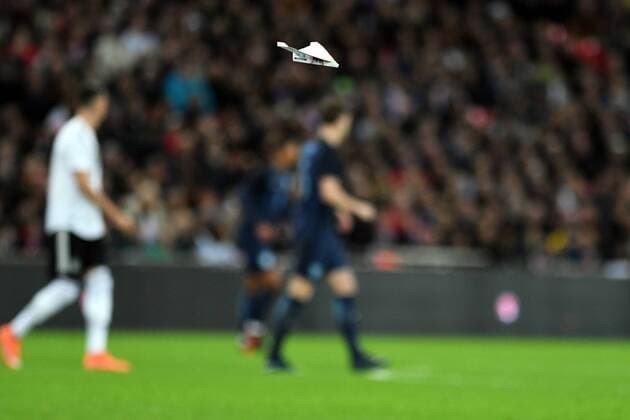Football friendly England England on 10 11 2017 at Wembley Stadium in London A paper plane will be on the square by the spectators xPBJPGx