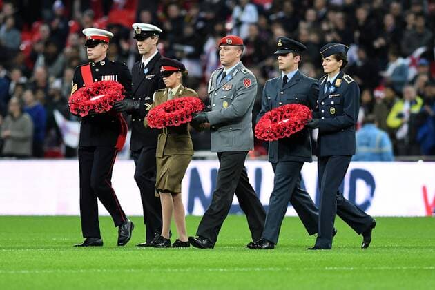 Football Friendly Match England Germany on 10 11 2017 at Wembley Stadium in London Soldiers of both countries commemorate the victims of the World Wars xPBJPGx