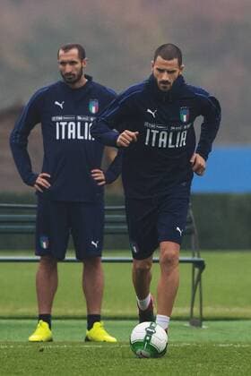 Fußball, Training und PK Nationalteam Italien 171112 Giorgio Chiellini och Leonardo Bonucci under Italiens fotbollslandslags träning den 12 november 2017 i Milano.  Copyright: JOELxMARKLUND BB171112JM035