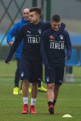 Fußball, Training und PK Nationalteam Italien 171112 Stephan El Shaarawy och Marco Verratti under Italiens fotbollslandslags träning den 12 november 2017 i Milano.  Copyright: JOELxMARKLUND BB171112JM042