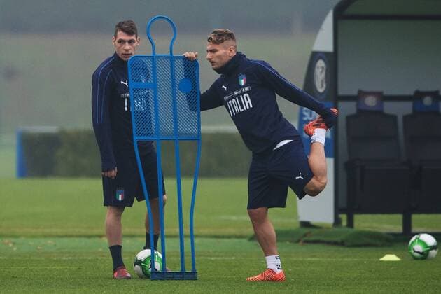 Fußball, Training und PK Nationalteam Italien 171112 Andrea Belotti och Ciro Immobile under Italiens fotbollslandslags träning den 12 november 2017 i Milano.  Copyright: JOELxMARKLUND BB171112JM043