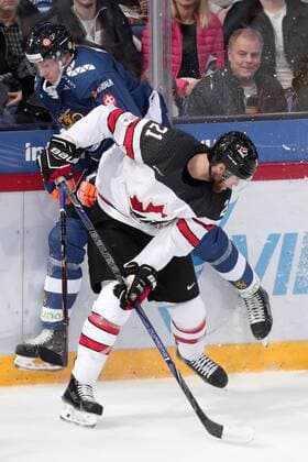 Niko Mikkola 7, Finland and Quinton Howden 21, Canada during their Icehockey Karjala tournament Finland - Canada match in Hartwall Arena 12. November 2017 in Helsinki, Finland.  Copyright: xMattixMatikainenx NP24_00020384