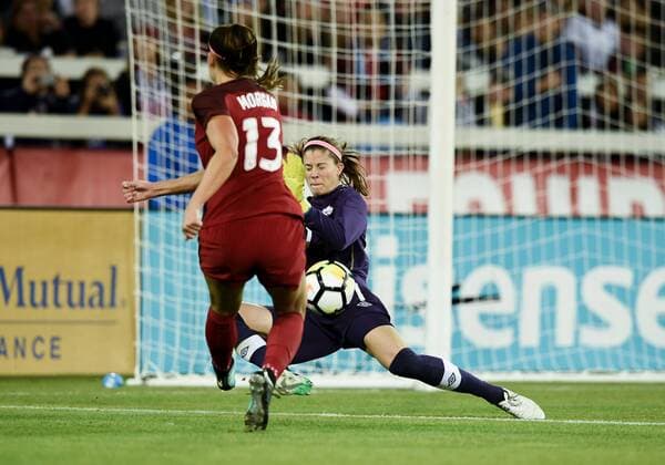 November 12, 2017 - San Jose, CA, USA - San Jose, CA - Sunday November 12, 2017: Alex Morgan, Stephanie Labbe during an International Friendly Länderspiel match between the Women s National teams of the United States (USA) and Canada (CAN) at Avaya Stadium. Sports News - November 12, 2017 - ZUMAt139 20171112_zaa_t139_001 Copyright: xBradxSmithx