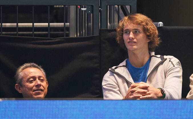 Alexander Sascha Zverev ger with Manager Patricio Apey looks the Double to Nitto ATP Finals Season Final Tennis men International at 13 11 2017 in O2 Arena London UK