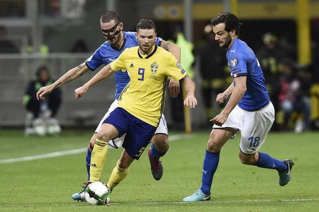 Fußball, WM Playoffs, Italien - Schweden Db Milano 13 11 2017 - spareggio qualificazione Mondiali Russia 2018 Italia-Svezia foto Daniele Buffa Image nella foto: Marcus Berg-Leonardo Bonucci-Marco Parolo 