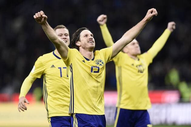 Fußball, WM Playoffs, Italien - Schweden Db Milano 13 11 2017 - spareggio qualificazione Mondiali Russia 2018 Italia-Svezia foto Daniele Buffa Image nella foto: esultanza fine gara Svezia 