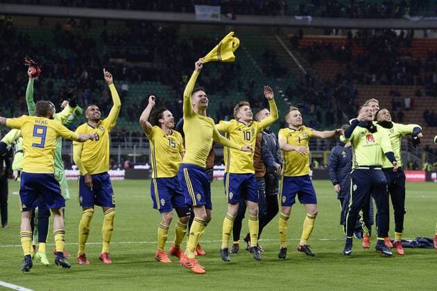 Fußball, WM Playoffs, Italien - Schweden Db Milano 13 11 2017 - spareggio qualificazione Mondiali Russia 2018 Italia-Svezia foto Daniele Buffa Image nella foto: esultanza fine gara Svezia 