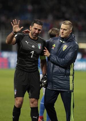 November 13, 2017 - Milan, Italy - Gianluigi Buffon during the playoff match for qualifying for the Football World Cup 2018 between Italia v Svezia, in Milan, on November 13, 2017. Italy v Sweden - FIFA 2018 World Cup Qualifier Play-Off: Second Leg  - ZUMAn230 20171113_zaa_n230_484 Copyright: xLorisxRosellix