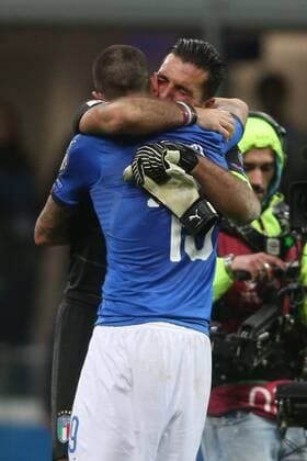 Milan, Italy - November 13: Disappointment italian players,Buffon Bonucci, at end of the FIFA 2018 World Cup Qualifier Play-off match Italy vs Sweden at Meazza Stadium on November 13, 2017 in Milan, Italy.  Copyright: xmarcoxiacobuccix xIPAx xMarcoxIacobuccix