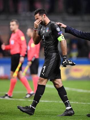 Football International World Cup 2018 Play Off Rueckspiel in Milan 13 11 2017 Italy Sweden Goalkeeper Gianluigi Buffon Italy DISAPPOINTED After the Game he ended be National team career Milan