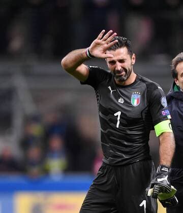 Football International World Cup 2018 Play Off Rueckspiel in Milan 13 11 2017 Italy Sweden Goalkeeper Gianluigi Buffon Italy DISAPPOINTED After the Game he ended be National team career Milan