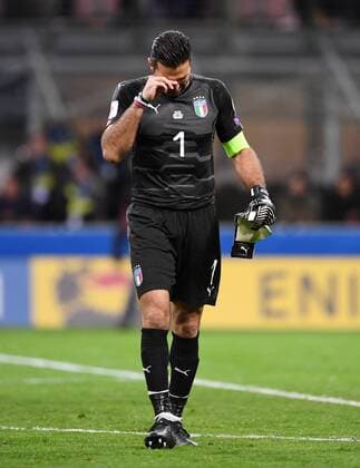 Football International World Cup 2018 Play Off Rueckspiel in Milan 13 11 2017 Italy Sweden Goalkeeper Gianluigi Buffon Italy DISAPPOINTED After the Game he ended be National team career Milan