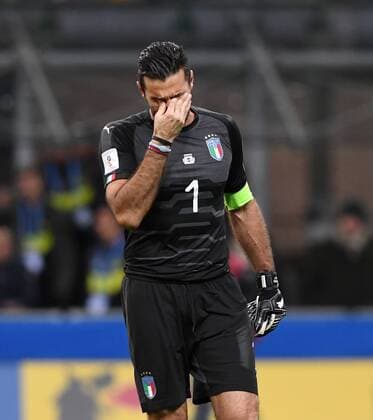 Football International World Cup 2018 Play Off Rueckspiel in Milan 13 11 2017 Italy Sweden Goalkeeper Gianluigi Buffon Italy DISAPPOINTED After the Game he ended be National team career Milan