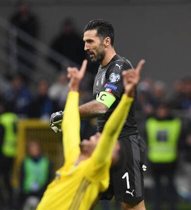 Football International World Cup 2018 Play Off Rueckspiel in Milan 13 11 2017 Italy Sweden Goalkeeper Gianluigi Buffon Italy DISAPPOINTED After the Game he ended be National team career Milan