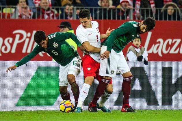 November 13, 2017 - Gdansk, Poland - Mariusz Stepinski (POL), Jonathan dos Santos (MEX), Hector Moreno (MEX) during the International Friendly Länderspiel match between Poland and Mexico at Energa Stadium in Gdansk, Poland on November 13, 2017. Poland v Mexico: International Friendly  - ZUMAn230 20171113_zaa_n230_688 Copyright: xFotoxOlimpikx