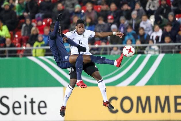Germany Italy Football U20 Country game Zwickau 14 11 2017 Stadium Zwickau Football U20 international match Germany England in Picture v l Stephy Mavididi U20 tight and Frederic Ananou U20 ger Roda Kerkrade