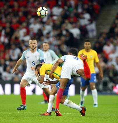 England v Brazil International Friendly L?nderspiel Joe Gomez of England and Gabriel Jesus of Brazil in action during the International Friendly match at Wembley Stadium, London Content Not Available For UK Newspapers Copyright: xPaulxChestertonx FIL-10952-0029