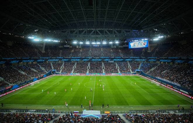 ST PETERSBURG, RUSSIA - NOVEMBER 14, 2017: Saint Petersburg Stadium during an International Friendly LÃ¤nderspiel football match between Russia and Spain. The game ended in a 3-3 draw. Peter Kovalev TASS  TS06921F