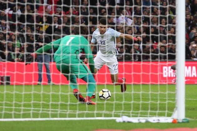 England v Brazil International Friendly L?nderspiel Dominic Solanke of England has a good chance to win it late on but is denied by Alisson of Brazil during the International Friendly match at Wembley Stadium, London Content Not Available For UK Newspapers Copyright: xPaulxChestertonx FIL-10952-0037