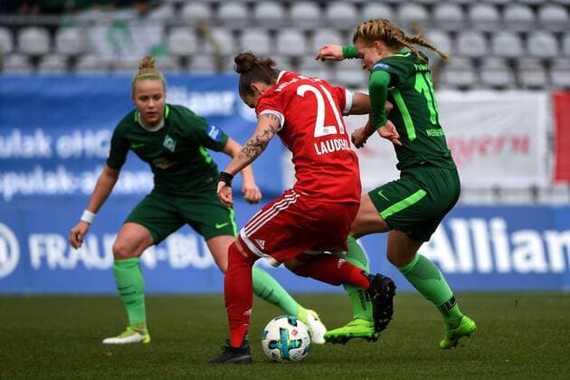 Simone Laudehr FC Bayern Munich FCB 21 Lina Hausicke SV Werder Bremen 18 in duel duel tackle Dynamics Action Action Soccer Allianz Women Bundesliga FC Bayern Munich SV Werder Bremen xslx