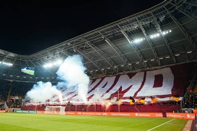 Dynamo Choreography with Pyrotechnics at K Block SG Dynamo Dresden 1 FC Kaiserslautern Soccer 2 League Season 2017 2018 14 Day DDV Stadion Dresden 20 November 2017