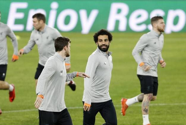 Entrenamiento del Liverpool en el Pizjuan antes del partido de Liga de Campeones ante el Sevilla. En la imagen, Salah. Liverpool training session at Pizjuan stadium before the Champions League match against Sevilla. In this picture, Salah. 