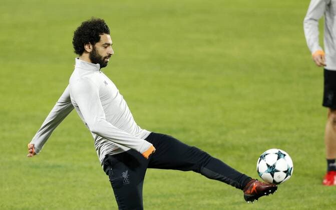 Entrenamiento del Liverpool en el Pizjuan antes del partido de Liga de Campeones ante el Sevilla. En la imagen, Salah. Liverpool training session at Pizjuan stadium before the Champions League match against Sevilla. In this picture, Salah. 