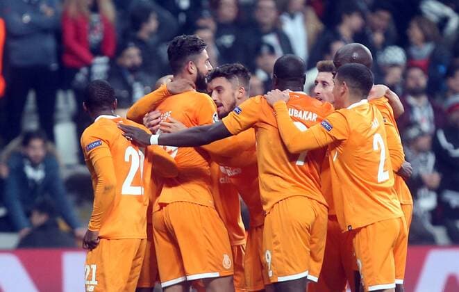 Porto players celebrate their goal with his teammates during Besiktas - Porto UEFA Champions Leaguematch in Vodafone Arena, Istanbul, Turkey, November 21, 2017.  Copyright: TolgaxAdanali STA_0478