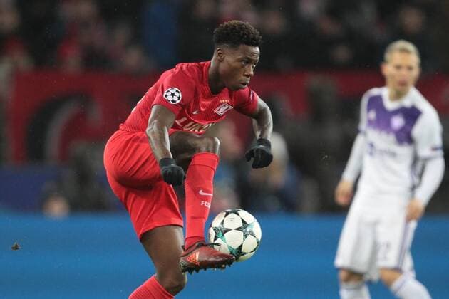 MOSCOW, RUSSIA - NOVEMBER 21, 2017: Spartak Moscow s Quincy Promes in the 2017 UEFA Champions League Group E football match between Spartak Moscow and Maribor at Otkrytiye Arena (Spartak Stadium). Sergei Bobylev TASS  TS06A001