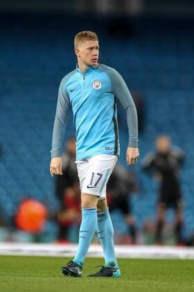 21st November 2017, Etihad Stadium, Manchester, England; UEFA Champions League, Manchester City versus Feyenoord; Kevin De Bruyne of Manchester City warms-up prior to the match  ActionPlus11954314