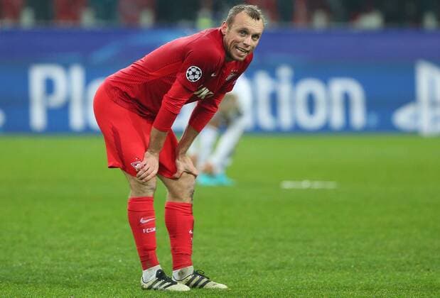 MOSCOW, RUSSIA - NOVEMBER 21, 2017: Spartak Moscow s Denis Glushakov in the 2017 UEFA Champions League Group E football match between Spartak Moscow and Maribor at Otkrytiye Arena (Spartak Stadium); the match ended in a 1-1 draw. Anton Novoderezhkin TASS  TS06A06E