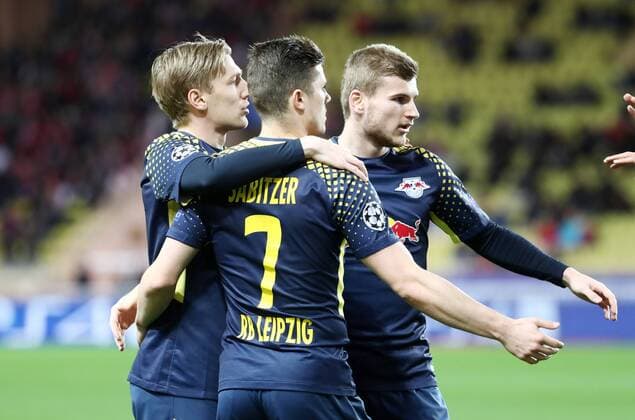 AS Monaco RB Leipzig Soccer Champions League Monaco 21 11 2017 Stade Louis II Soccer Champions League Group G 5 Gameday AS Monaco vs RB Leipzig Leipzig goal scored after 0 1 by Jorge 6 Monaco own goal In the picture left Emil Forsberg 10 Leipzig Marcel Sabitzer 7 Leipzig and Timo Werner 11 Leipzig