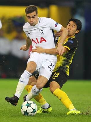 Themen der Woche - SPORT Bilder des Tages - SPORT Borussia Dortmund v Tottenham Hotspur UEFA Champions League Shinji Kagawa of Borussia Dortmund and Harry Winks of Tottenham Hotspur during the UEFA Champions League match at Signal Iduna Park, Dortmund Content Not Available For UK Newspapers Copyright: xYannisxHalasx FIL-10982-0019