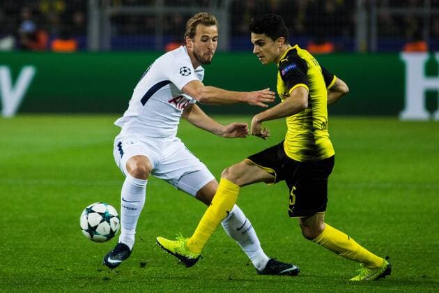 GER UEFA CL Borussia Dortmund GER vs Tottenham Hotspur ENG 21 11 2017 Signal Iduna Park Dortmund GER UEFA CL Borussia Dortmund GER vs Tottenham Hotspur ENG pictured picture shows Marc Bartra Borussia Dortmund 5 against Harry Kane Tottenham 10 nordphotox xRauch nph00251