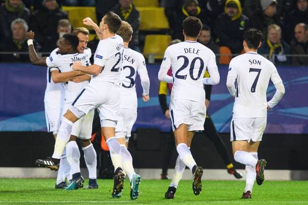 GER UEFA CL Borussia Dortmund GER vs. Gothenburg Hotspur FC ENG 21 11 2017 Signal Iduna Park Dortmund Group stage Group H GER UEFA CL Borussia Dortmund GER vs. Gothenburg Hotspur FC ENG im Bild Torjubel rejoicing Tottenham after 1 1 equalizer nordphotox xKurth nph00016