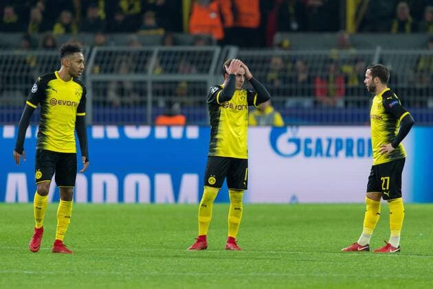 Dortmund Germany 26 09 2017 UEFA Champions League 2017 18 Season Group Stage Group H 5 Matchday BV Borussia Dortmund Tottenham Hotspur Auba Pierre Emerick Aubameyang BVB Mario Goetze BVB and Gonzalo Castro BVB disappointed after scoring the 1 2 DeFodi001