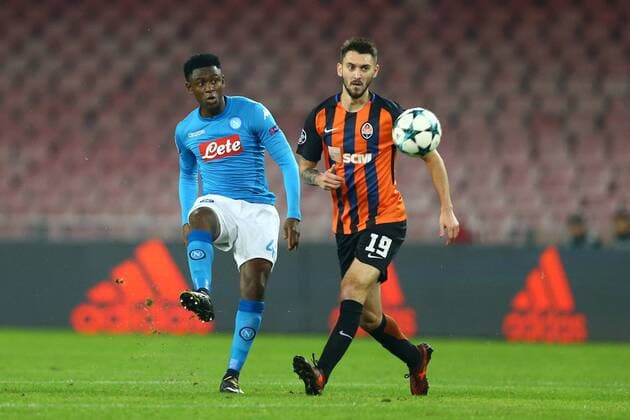 November 21, 2017 - Naples, Italy - Amadou Diawara of Napoli vies Facundo Ferreyra of Shakhtar Donetsk during the UEFA Champions League Group F football match Napoli vs Shakhtar Donetsk on November 21, 2017 at the San Paolo stadium in Naples. SSC Napoli v Shakhtar Donetsk - UEFA Champions League  - ZUMAn230 20171121_zaa_n230_265 Copyright: xMatteoxCiambellix