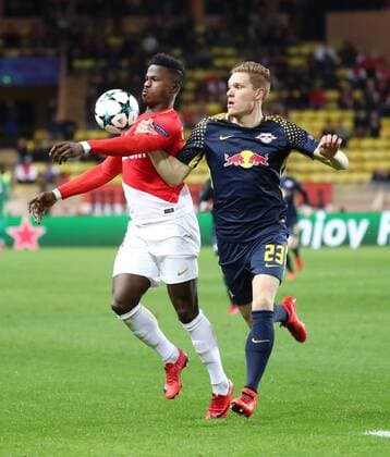 AS Monaco RB Leipzig Soccer Champions League Monaco 21 11 2017 Stade Louis II Football Champions League Group G 5 Gameday AS Monaco vs RB Leipzig The picture v l Keita BaldŽ 14 Monaco and Marcel Halstenberg 23 Leipzig