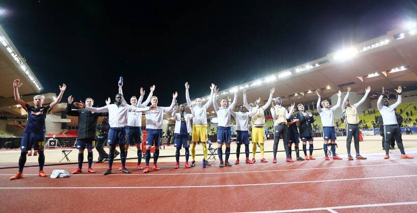 SOCCER - CL, Monaco vs RB Leipzig MONACO,MONACO,21.NOV.17 - SOCCER - UEFA Champions League, AS Monaco vs RasenBallsport Leipzig. Image shows the rejoicing of RB Leipzig. GEPAxpictures xRogerxPetzsche