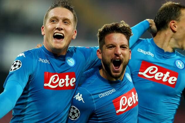 Esultanza gol Piotr Zielinski, Dries Mertens Goal celebration Napoli 21-11-2017 Stadio San Paolo Champions League 2017 2018 Group F Napoli - Shakhtar Donetsk Foto Cesare Purini Insidefoto cesarexpurini