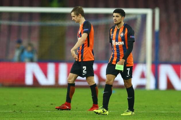 November 21, 2017 - Naples, Italy - Disappointment of Taison and Bohdan Butko of Shakhtar Donetsk after the UEFA Champions League Group F football match Napoli vs Shakhtar Donetsk on November 21, 2017 at the San Paolo stadium in Naples. SSC Napoli v Shakhtar Donetsk - UEFA Champions League  - ZUMAn230 20171121_zaa_n230_373 Copyright: xMatteoxCiambellix