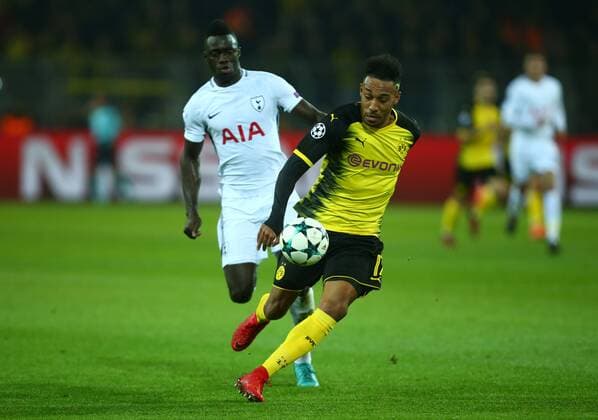 November 21, 2017 - Westfalenstadion, Germany - Pierre-Emerick Aubameyang of Borussia Dortmund beats Tottenham Hotspur s Davinson Sanchez.during UEFA Ch scores his sides first goal ampion League Group H Borussia Dortmund between Tottenham Hotspur played at Westfalenstadion, Dortmund, Germany 21 Nov 2017 UEFA Champion League Group H Borussia Dortmund between Tottenham Hotspur  - ZUMAn230 20171121_zaa_n230_421 Copyright: xKieranxGalvinx