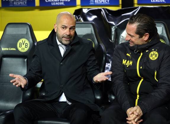 Tuesday 21 11 2017 Season 2017 2018 UEFA Champions League 5 Matchday in Dortmund Signal Iduna Park BVB 09 Borussia Dortmund Tottenham Hotspur Peter Bosz Coach BVB with Massimo Mariotti BVB Interpreter v l
