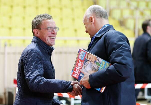 AS Monaco RB Leipzig Soccer Champions League Monaco 21 11 2017 Stade Louis II Soccer Champions League Group G 5 Matchday AS Monaco vs. RB Leipzig 1 4 1 4 Picture v l Sporting Director Ralf Rangnick RB Leipzig and Frank Buschmann Commentator at SKY Sport