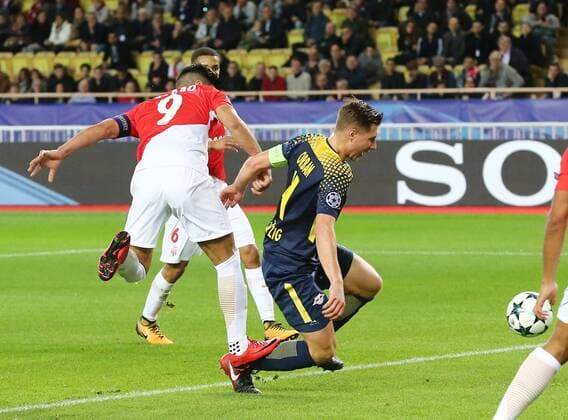 AS Monaco RB Leipzig Soccer Champions League Monaco 21 11 2017 Stade Louis II Soccer Champions League Group G 5 Gameday AS Monaco vs RB Leipzig 1 4 1 4 Pictured left Radamel Falcao 9 Monaco and Willi Orban 4 Leipzig The foul on Willi Orban Leipzig will be with Penalty punished