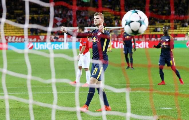 AS Monaco RB Leipzig Soccer Champions League Monaco 21 11 2017 Stade Louis II Soccer Champions League Group G 5 Matchday AS Monaco vs. RB Leipzig 1 4 1 4 Pictured scorer Timo Werner 11 Leipzig celebrates his 0-3 goal by penalty